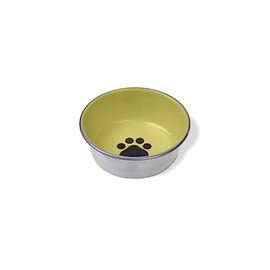 Van Ness Pets Small Stainless Steel Bowl For Cats And Small Dogs, 8 OZ, Pawprint Decoration, Tan