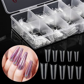 Annhua Nail Tips, Square, Long, Set of 500, Perfect for Nails, Transparent, 10 Different Sizes, Nail Extensions, Half Tips, Long, False Nails, Clear, Unmarked, Manicure, DIY, Clear, Commercial Use, Practice
