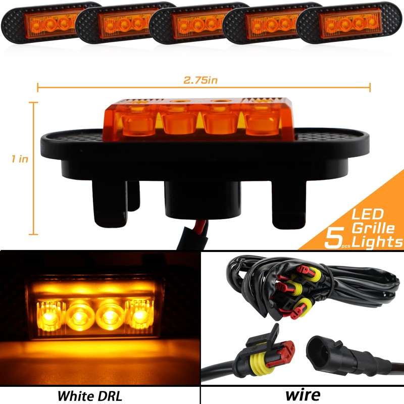 LED 5pcs Front Grille Light Compatible with 2021 2022 2023