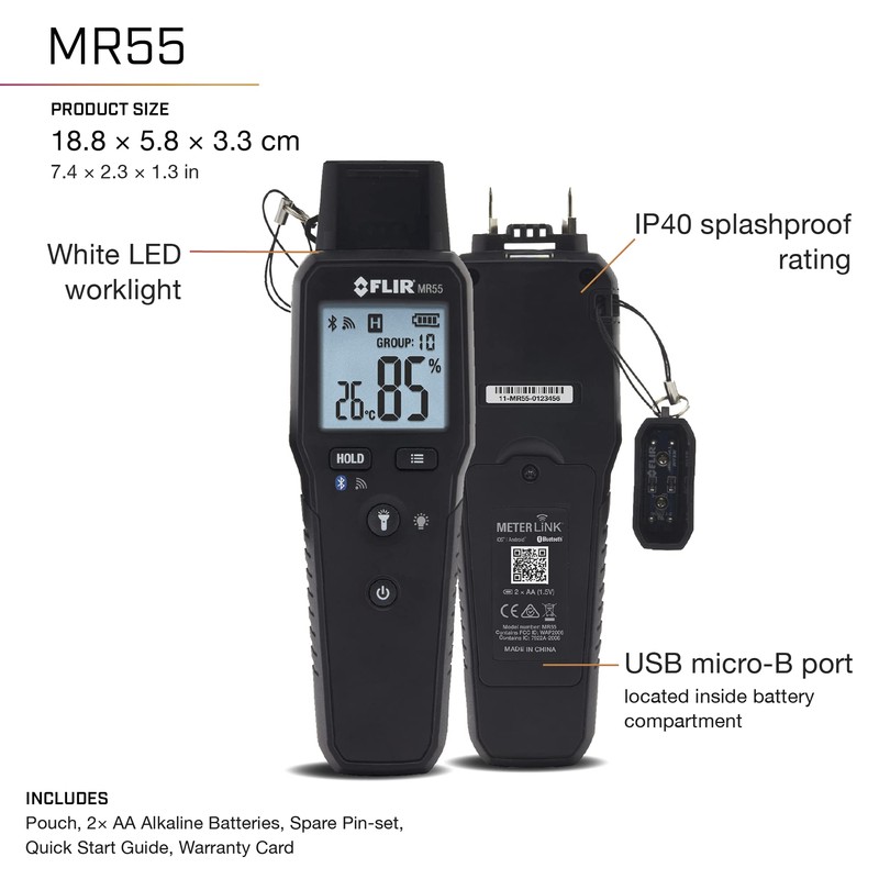 FLIR MR55 Moisture Meter, Genuine Domestic Product, Pin Measurement, Bluetooth