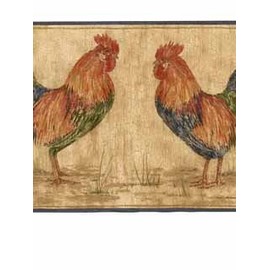 Rooster Wallpaper Border - Blue Edge
