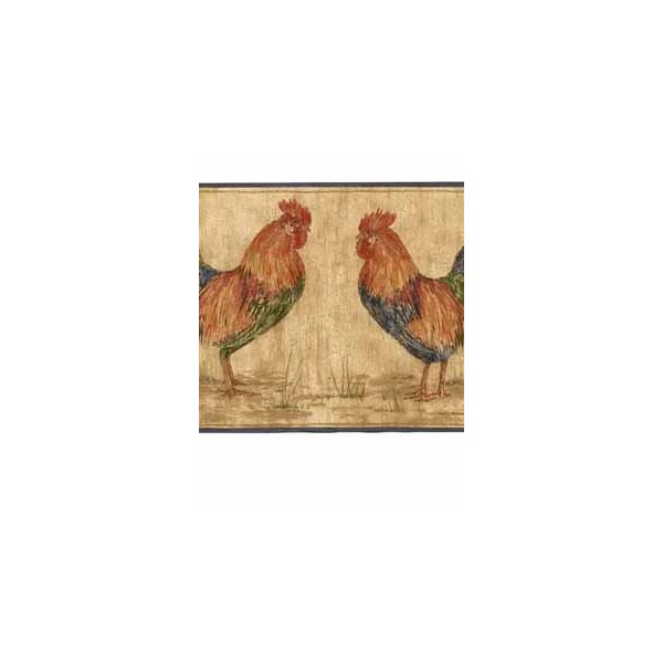 Rooster Wallpaper Border - Blue Edge