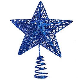 Christmas Tree Star Topper, Xmas Tree Topper Glittered 5 Point Star Treetop for Christmas Tree Ornament (Blue)