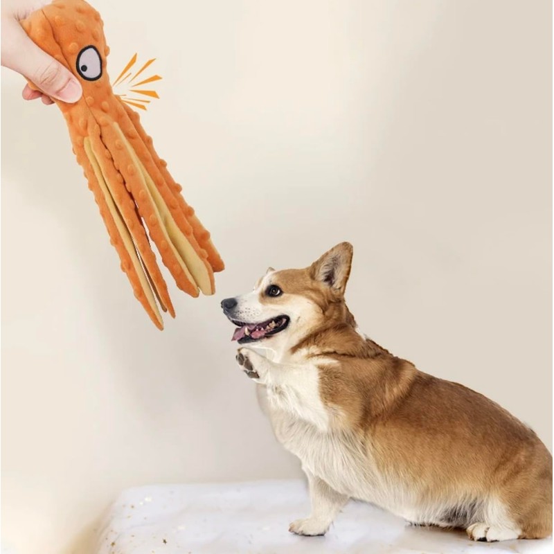 WISHSTORE Squeaky Octopus Dog Toys - no Stuffing Crinkle Plush