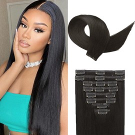 Clip in Hair Extensions Real Human Hair 22 Inch Natural Black Hair Extensions Real Human Hair 8Pcs Seamless Invisible Double Weft clip in hair extensions human hair for Women 75g (22inch,1B#)