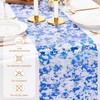 YATOJUZI Blue Table Runner, 33 Ft Metallic Foil Thin Mesh