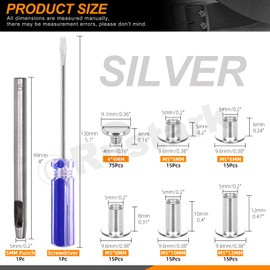 Rustark 75 Sets 5 Sizes Silver M5 Chicago Screws Set with Adjustment Tool, Chicago Book Bolts Chicago Leather Rivets Screw Rivets Chicago Binding Screws for DIY Leather Crafts Bookbinding