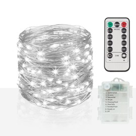 suddus 66ft 200 LED Outdoor String Lights, White Fairy Lights Battery Operated with Remote, Led Twinkle Lights for Bedroom, Wreath, Patio, Tapestry, Backyard, Garden, Christmas, Party, Indoor