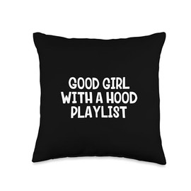 Good Girl With A Hood Playlist Throw Pillow