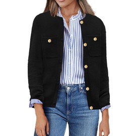 Zeagoo Womens Knit Cardigan Sweaters Button Down Shirts Long Sleeve Crew Neck Ribbed Knit Blouse Open Front Work Tops Black