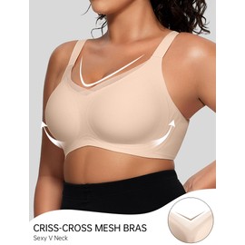OEAK OEAK Womens Wireless Bras V Mesh Comfortable Bralette Supportive Tshirt Bra No Underwire Seamless Push Up Everyday Bras Nude XL