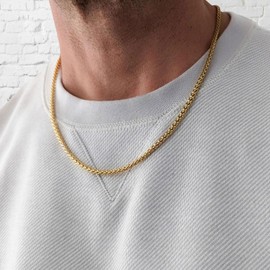 HZMAN 4.0mm Stainless Steel Gold Wheat Chain Necklaces for Men Women Classic Cool Link Chain Necklace Jewelry Gift 16" -30" (Gold,26)