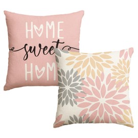 Artoid Mode Pink Dahlia Flowers Spring Cushion Covers Set of 2 45 x 45 cm Decorative Cushion Cover Couch Living Room Outdoor Decoration