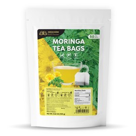 Indochine Blends - Moringa Tea Bags, 50 Teabags, 2g/bag - Individually Wrapped Envelopes, Caffeine-Free, No Sugar - Four Flavors Mix Herbal Tea - Dried Moringa Leaves, Red Rice, Chrysanthemum, Stevia - Promote Immunity & Support Mindfulness
