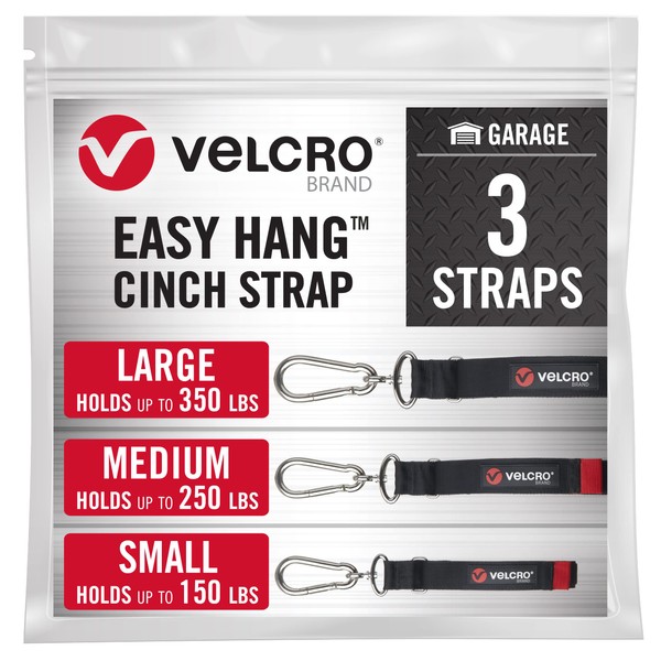 VELCRO Brand Easy Hang Cinch Straps for Garage Organization, 3