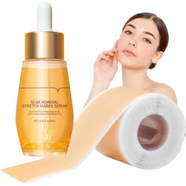 UNIVERSOENLÍNEA.COM 2 Piezas Kit Eliminar Cicatrices Piel Rostro Cuerpo Serum Reparador Cicatrices Anti Manchas Poro Rollo Cinta Silicona Anti Cicatrices Reparación Marcas Piel
