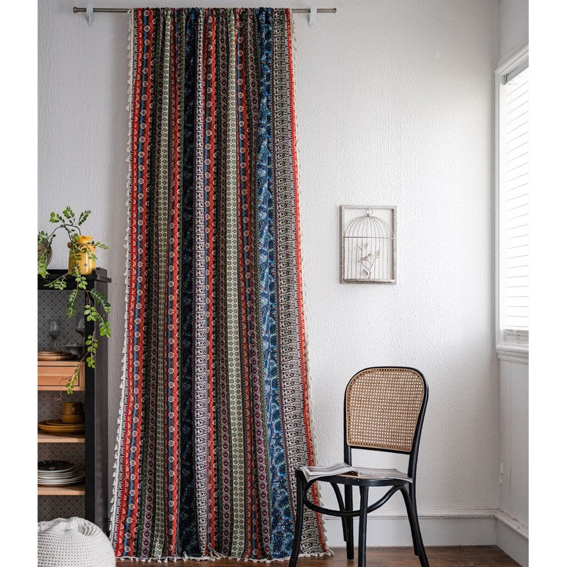 USTIDE 1 Panel Bohemian Geometric Curtain Rustic Ethnic Stripe Curtain