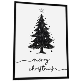 JUHMI Xmas Poster, A5 (15 x 21 cm) Decoration with Saying for Christmas, Living Room Wall Decoration, Bedroom, Kitchen Decoration with and without Frame, Merry Christmas Tree Black White