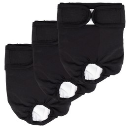 LATRAT 3-Piece Black Dog Nappies, Reusable Heat Pants for Male and Female Dogs, L