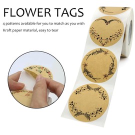 500pcs Label Stickers for Jars and Lids, Kraft Sticker with 4 Floral Patterns, Round Kraft Tags Sticker for Canning, Bottle, Gift, Pantry, Spice, 5cm/1.96inch (Style B)