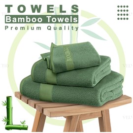 VELVETIO Bamboo Towels - Premium Bath Towels Set of 2 (70x120cm) - 60% Bamboo 40% Cotton, Bathroom Linen Towel Set, Quick Dry Highly Water Absorbent Extra Large Bath Towel, Green