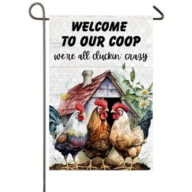Welcome To Our Coop Chicken Garden Flag 12x18 Inch Double Sided Rustic Rooster Yard Flag Funny Farmhouse Decor for Chicken Coop