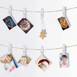 jijAcraft Wood Clips,White Clothespins,100 Pcs Wooden Clothespins with 100 Feet Jute Twine,3.5cm Photo Paper Peg Pin Craft Mini Clips