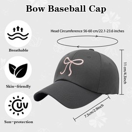 Kunyeah Bow Baseball Cap for Women Girls Sun Hat Ajustable Trucker Cap Cute Wide Brim hat (UK, Alpha, One Size, Standard, Dark Gray)
