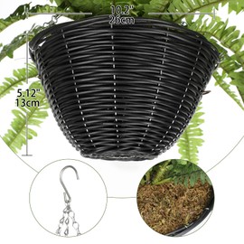 Hollyone 33" Artificial Boston Fern Hanging Basket Large 39 Leaves Fake Ferns in Rattan Pot Greenery Plants for Outdoors & Indoor Faux Fern Bush Basket Plant Patio Garden Home Decor Dusty Green