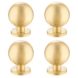 RZDEAL 1 Inch Gold Ball Cabinet Knobs Solid Brass Kitchen Cabinet Hardware Brushed Brass Dresser Drawer Pulls Knobs,4 Pack