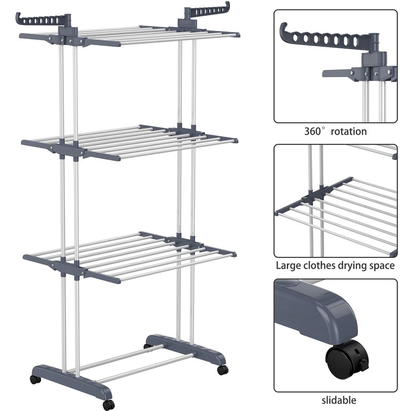 HOMIDEC Clothes Drying Rack, Oversized 4-Tier(67.7" High) Foldable Stainless Steel