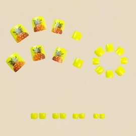 Pineapple Press on Toenails Short Square Stick on Toenails with Solid Yellow Design Spring False Toenail Glossy Summer Glue on Toenail Cute Full Cover Fake Toe Nails for Women Girls Manicure 24Pcs