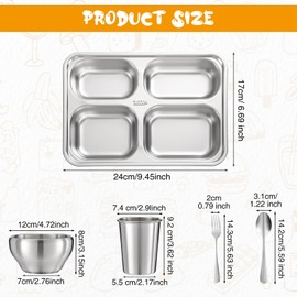 Jinei 20 Pcs Stainless Steel Dishes Set 4 Stainless Steel Plates, 4 Bowls, 4 Cups, 4 Spoons, 4 Forks, Dishwasher Safe, Durable Dining Set for Home Travel Camping (Fine)