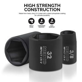 Neiko 02447A 1/2" Drive Master Impact Socket Set, 32 Piece Shallow Socket Assortment | Standard SAE (3/8-Inch to 1-1/4-Inch) and Metric (10 - 32 mm) Sizes | Cr-V Steel