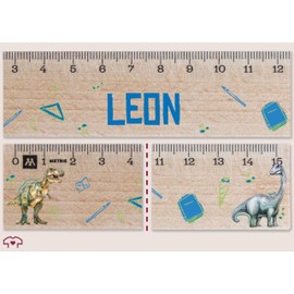 Wooden 15 cm - Dinosaur - First Day of School Ruler 15 with Dino Motifs | Gift for School Dino Design - 15 cm - Wood