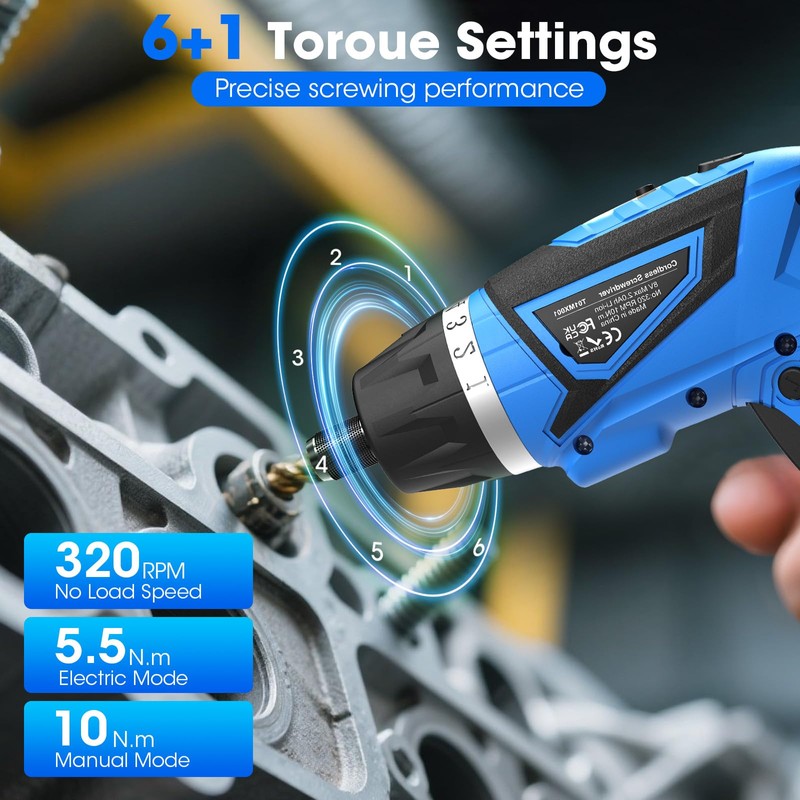 Cordless Screwdriver,8V Electric Screwdriver with 2X 2000mAh Battery,6+1Torque, 10N·m Max