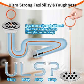 TONKI 25 Inch Drain Snake Hair Clog Remover Tool, 6 Pack: Orange, Yellow, Steel & Nylon Construction with Stainless Steel Tip and Handle, Nylon Coated, Modern Style