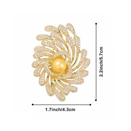 Vbvbip Elegant Gold Sparkle Pearl Brooch for Women, Vintage Rhinestone Crystal Flower Jewelry Pin for Blouse Dress Hat Decoration
