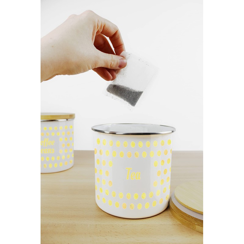 Purely Home Yellow Polka Dots Spots Tea Canister - White