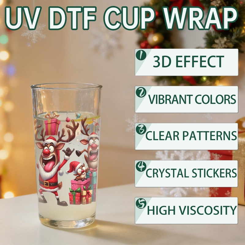24PCS Christmas Deer UV DTF Cup Wrap Stickers