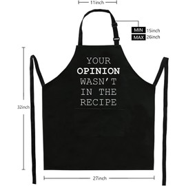 Funny Aprons Your Opinion Wasn't in The Recipe Chef BBQ Aprons with 2 Pockets, Adjustable Bib Black Aprons Cooking Gifts