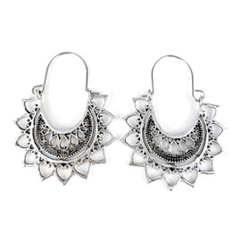 Silver earrings hoops filigree medallion earrings door knocker hoop huggie cut out heart shape edges