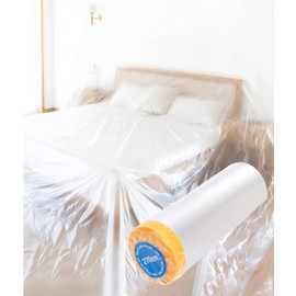 QIJING Pre-Made Masking Film, 9 feet Wide Automotive pre-Strip Masking Film, 65 feet of Plastic, for Automotive Furniture, Floor Protection coverings