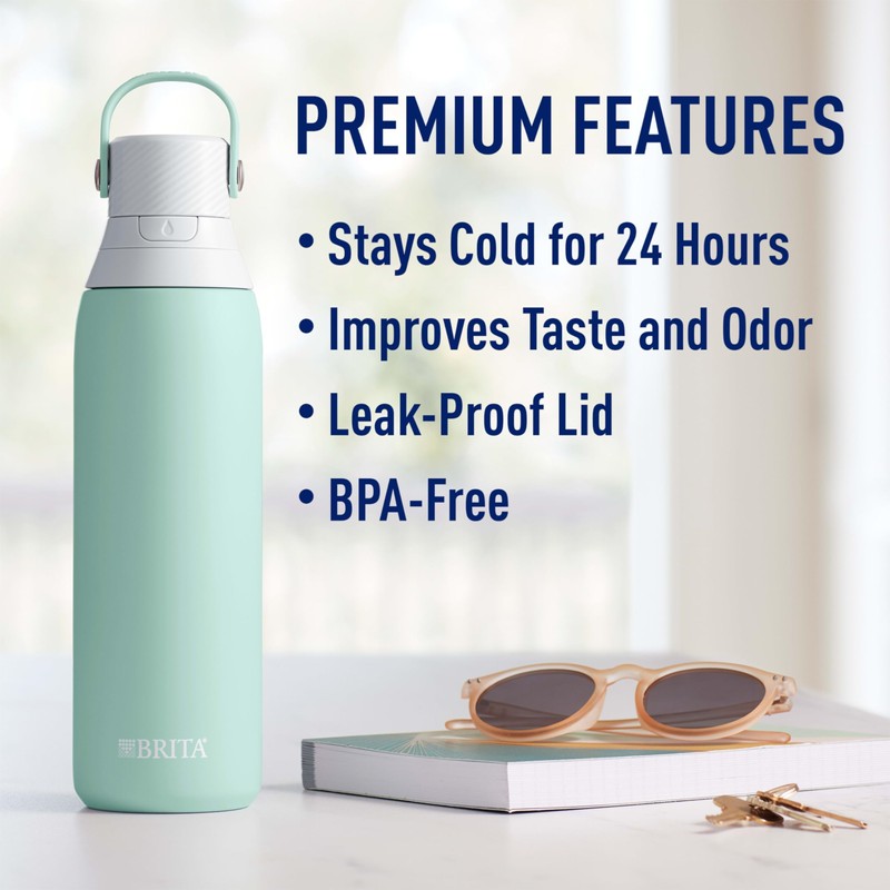 Brita Insulated Filtered Water Bottle with Straw, Reusable, Stainless Steel