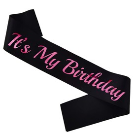 LXYXUUN It's My Birthday Sash Black, Pink Foil Birthday Sash for Women or Girl 16th 18th 21st 30th Bday Sash Gift Ideas Funny Birthday Party Decorations