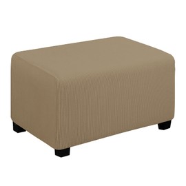Easy-Going Funda otomana elástica fácil de Usar, Taburete de Almacenamiento Plegable, Protector de Muebles, Funda Rectangular Suave con Fondo elástico pequeña Tan