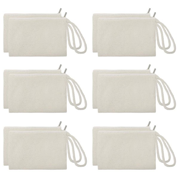 aspire Pack of 12 100% Cotton Canvas Zipper Bags DIY Blank Fabric Bag for Travel, natural colour