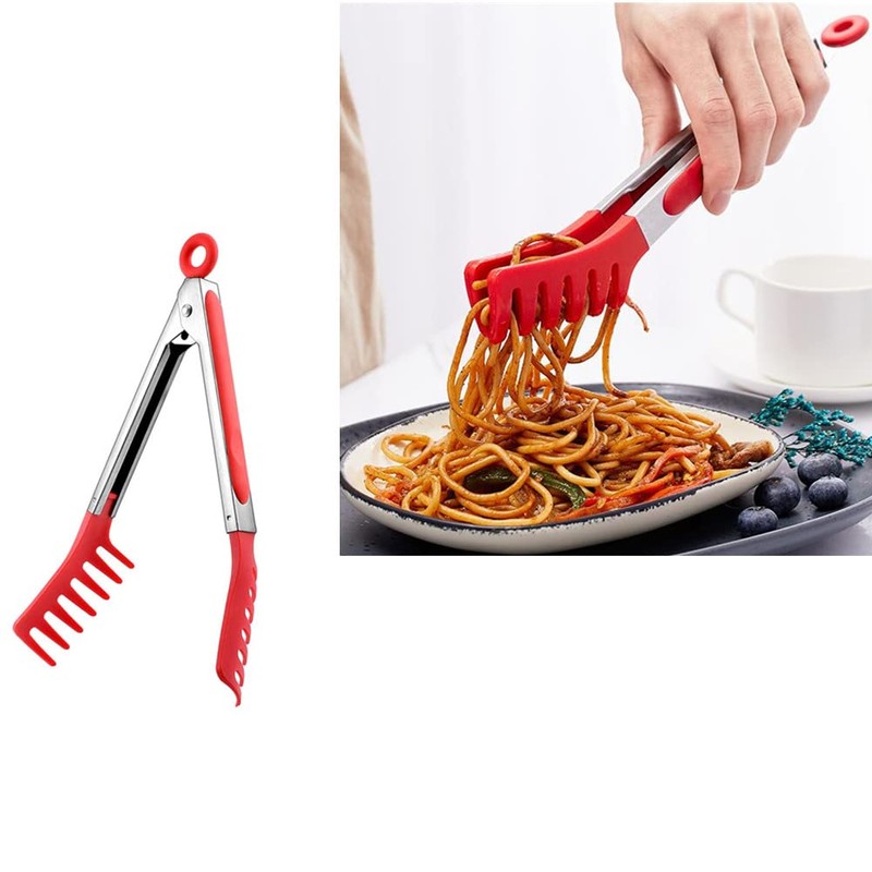 Red Stainless Steel Pasta Tong, Large 13" Stainless Steel Spaghetti