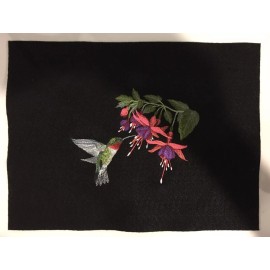 Embroidered Hummingbird Purple Fuchsia Flowers Trim Size Iron-on Patch Applique