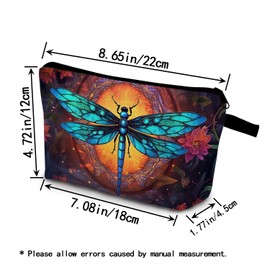 YULUENZE Stained Glass Dragonfly Present Dragonfly Makeup Bag Cute Small Organizer Bag with Zipper Dragonfly Cosmetic Bag Birthday Presents for Dragonfly Lovers Women Sisters Friends